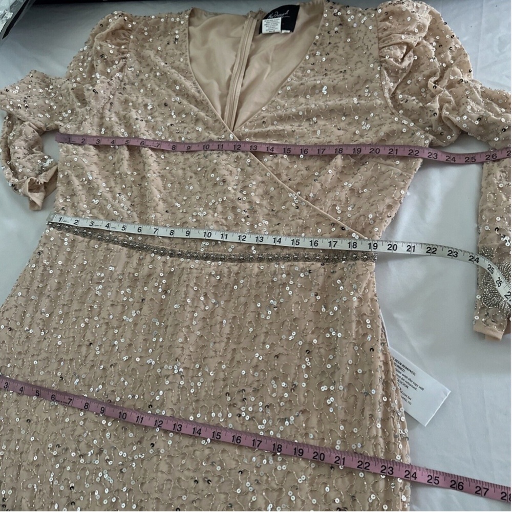 NEW $598 Mac Duggal [ 16 ] Sequin Floral Embellished Long Sleeve‎ Gown Nude - Picture 2 of 16